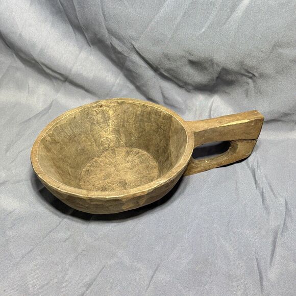 19th Century Handmade Wooden Bowl Scoop w/Handle Antique Primitive Native Americ